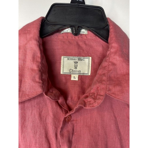 Burma Bibas Short Sleeve Button Up Shirt Men's Large 100% Linen - Picture 15 of 16